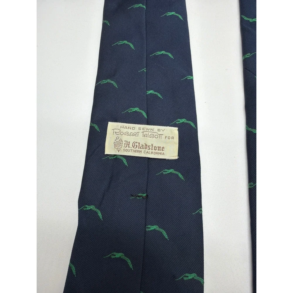 Robert Talbott H Gladstone Mens Navy Blue Green Embroidered Silk Blend Tie 57in